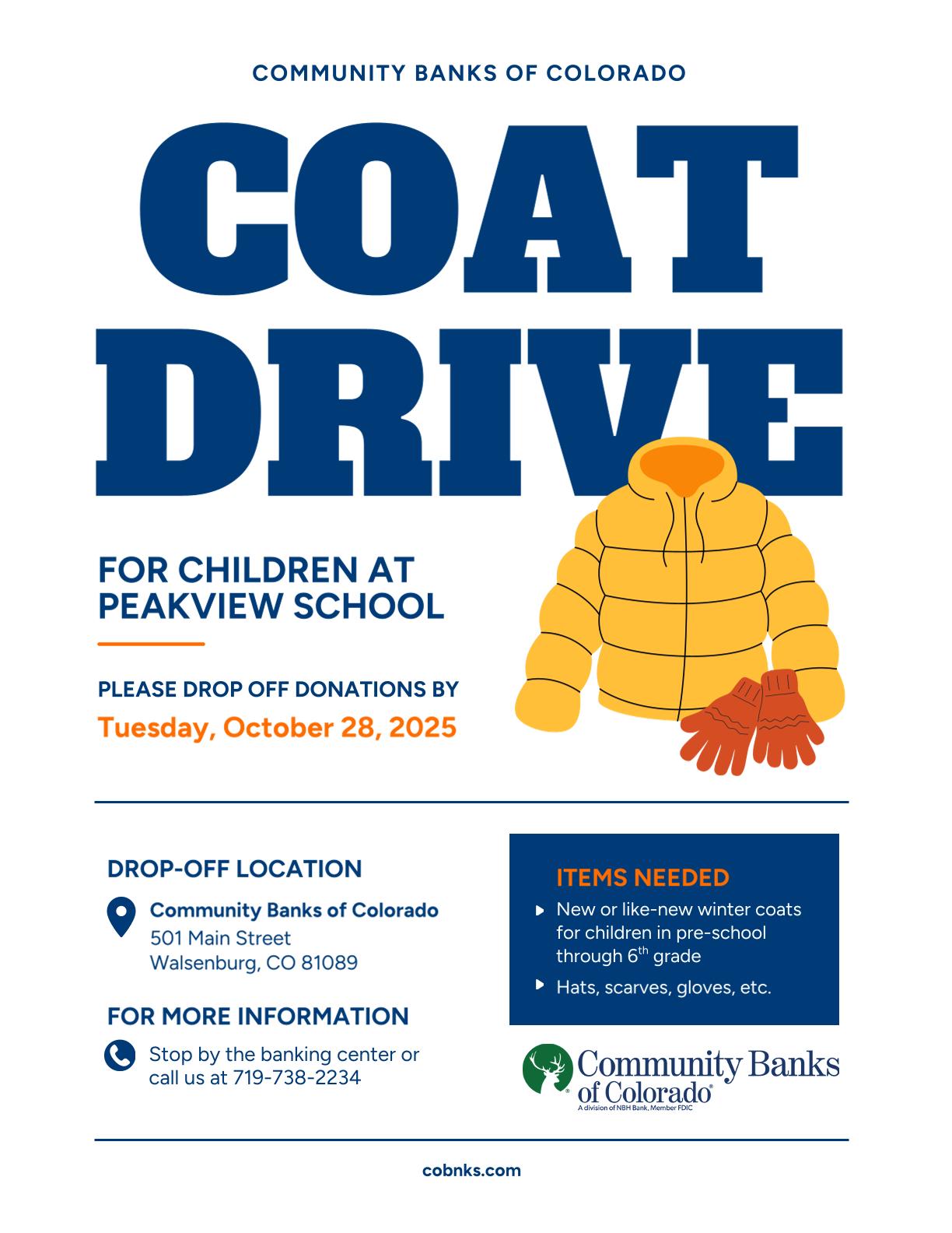 Community Banks of Colorado Coat Drive Flyer